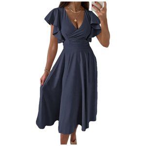 Dokotoo Women's V Neck Elegant‎ Party Dress Short Sleeve